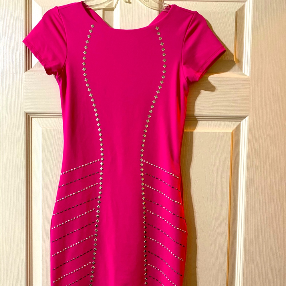Bright Fuschia, Short Sleeved, Party Dress